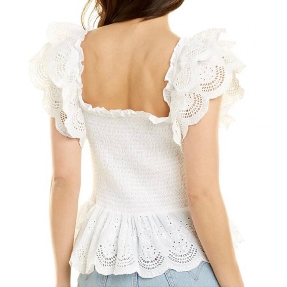 Jennifer & Grace Smocked Eyelet Lace Ruffle Girly Coquette Summer Top Size M - Picture 9 of 9